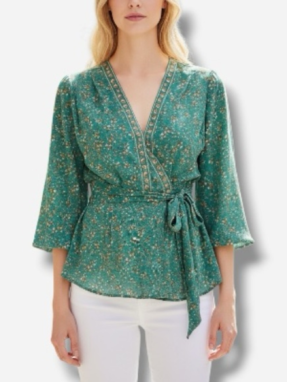 🌸New🌸 Max Studio V-neck Tie Front Top Sz XS 3:4 Sleeve NWT
